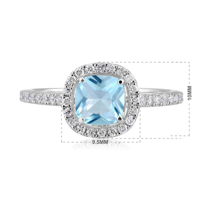 Solid Gold 1.4ct Natural Diamond w/ Aquamarine Cushion Ring