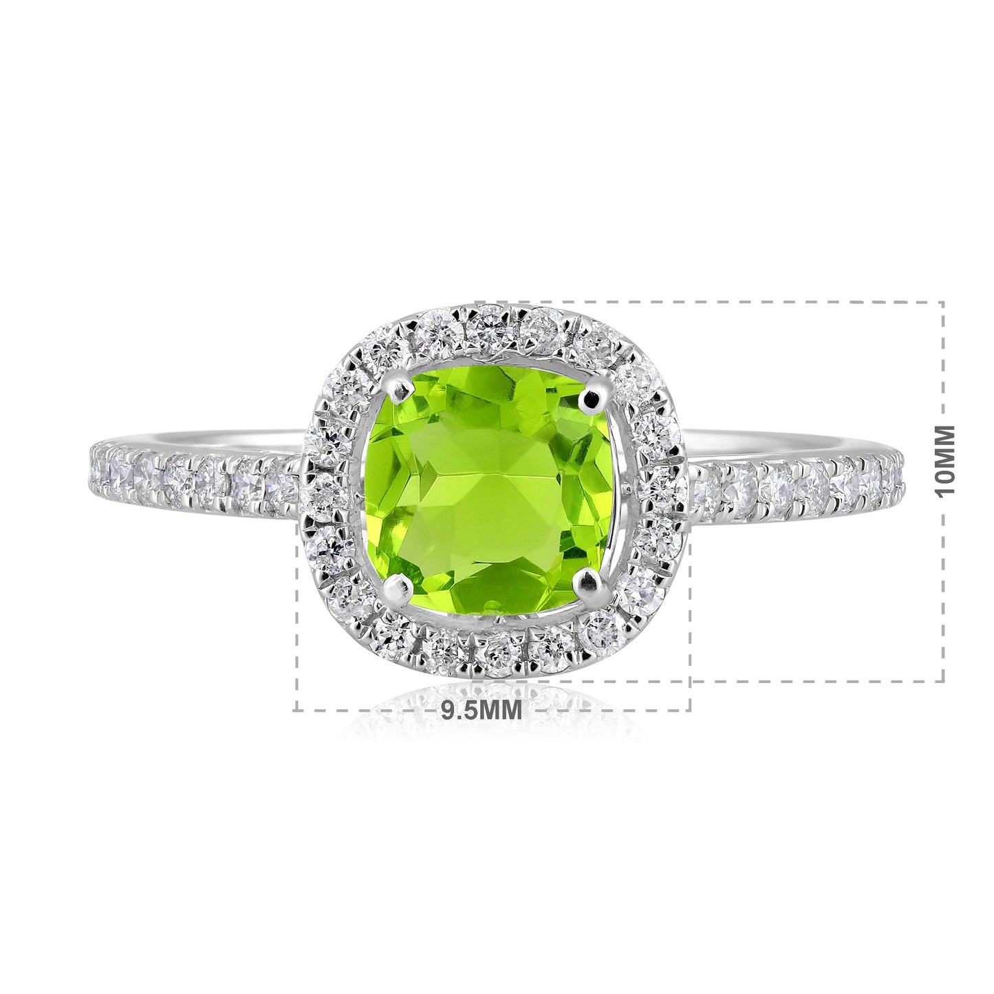 Solid Gold 1.1ct Natural Diamond w/ Peridot Cushion Ring