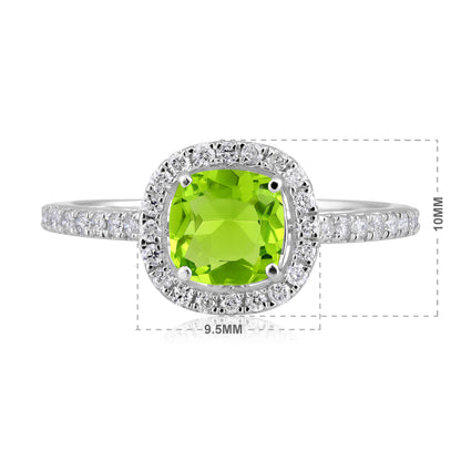 Solid Gold 1.1ct Natural Diamond w/ Peridot Cushion Ring
