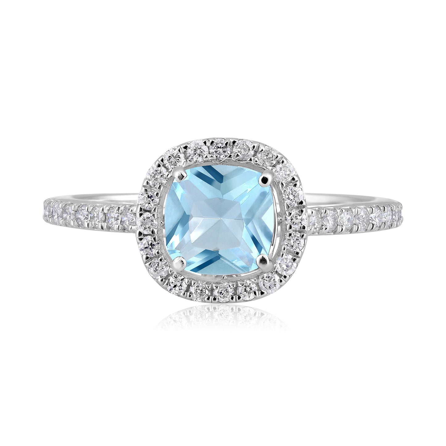 Solid Gold 1.4ct Natural Diamond w/ Aquamarine Cushion Ring