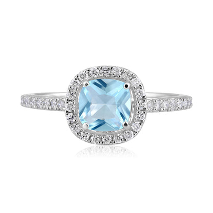Solid Gold 1.4ct Natural Diamond w/ Aquamarine Cushion Ring