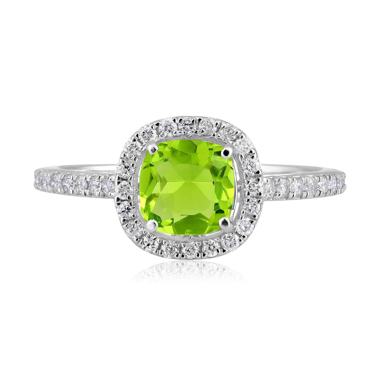 Solid Gold 1.1ct Natural Diamond w/ Peridot Cushion Ring