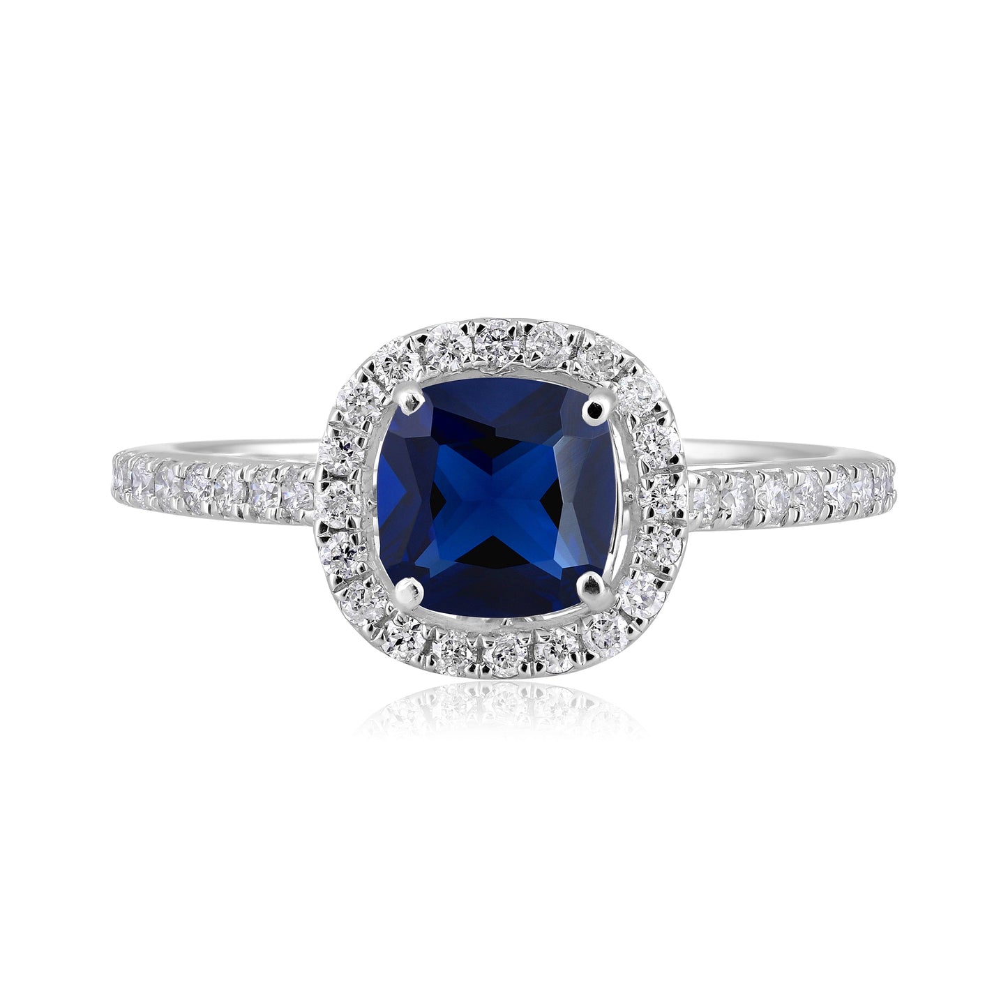 Solid Gold 1.2ct Natural Diamond w/ Sapphire Cushion Ring