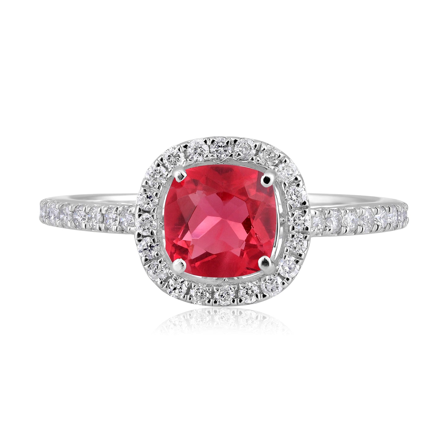Solid Gold 1ct Natural Diamond w/ Tourmaline Cushion Ring