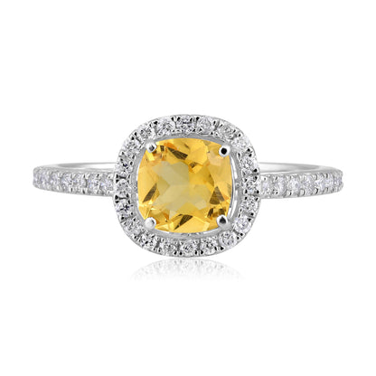 Solid Gold 1.3ct Natural Diamond w/ Citrine Cushion Ring