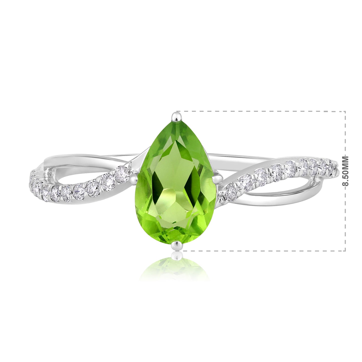Solid Gold 1ct Natural Diamond w/ Peridot August Pear Ring