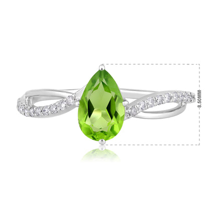 Solid Gold 1ct Natural Diamond w/ Peridot August Pear Ring