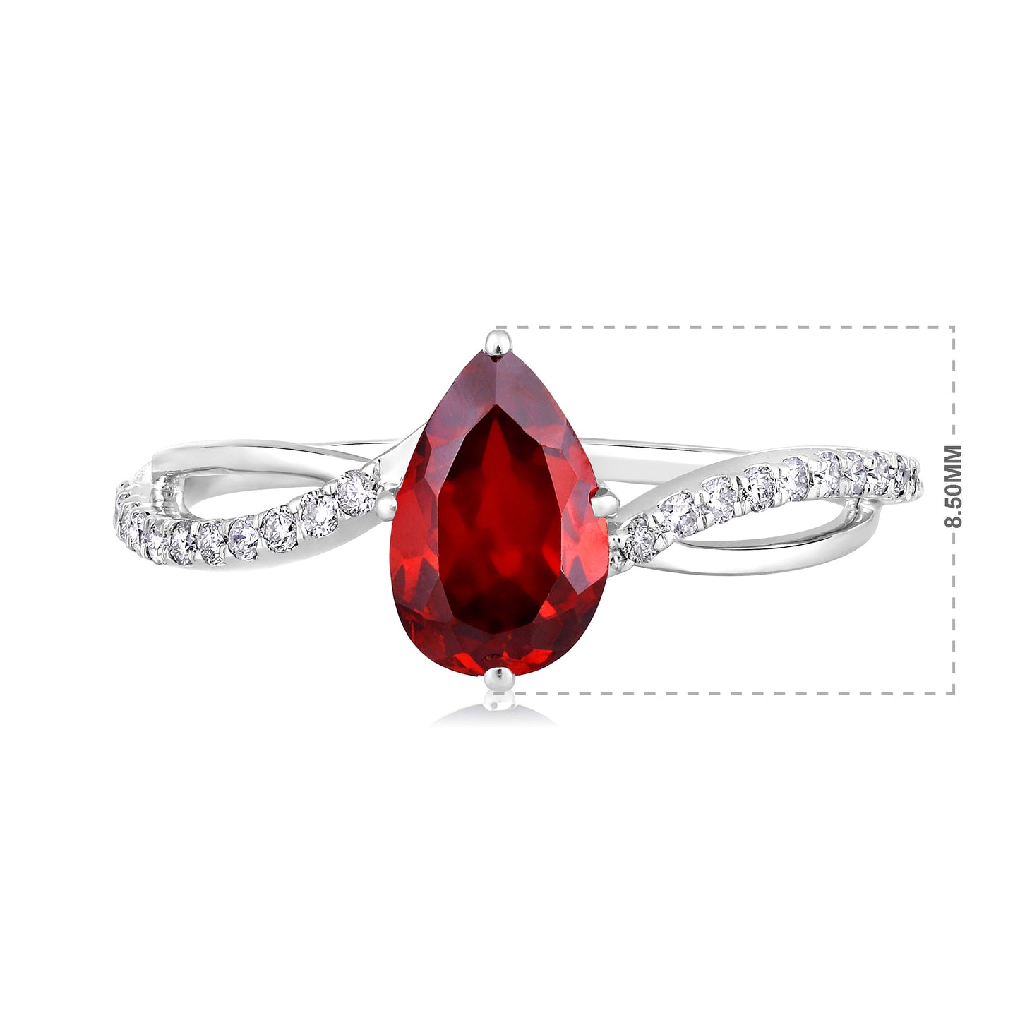 Solid Gold 2ct Natural Diamond w/ Garnet January Pear Ring
