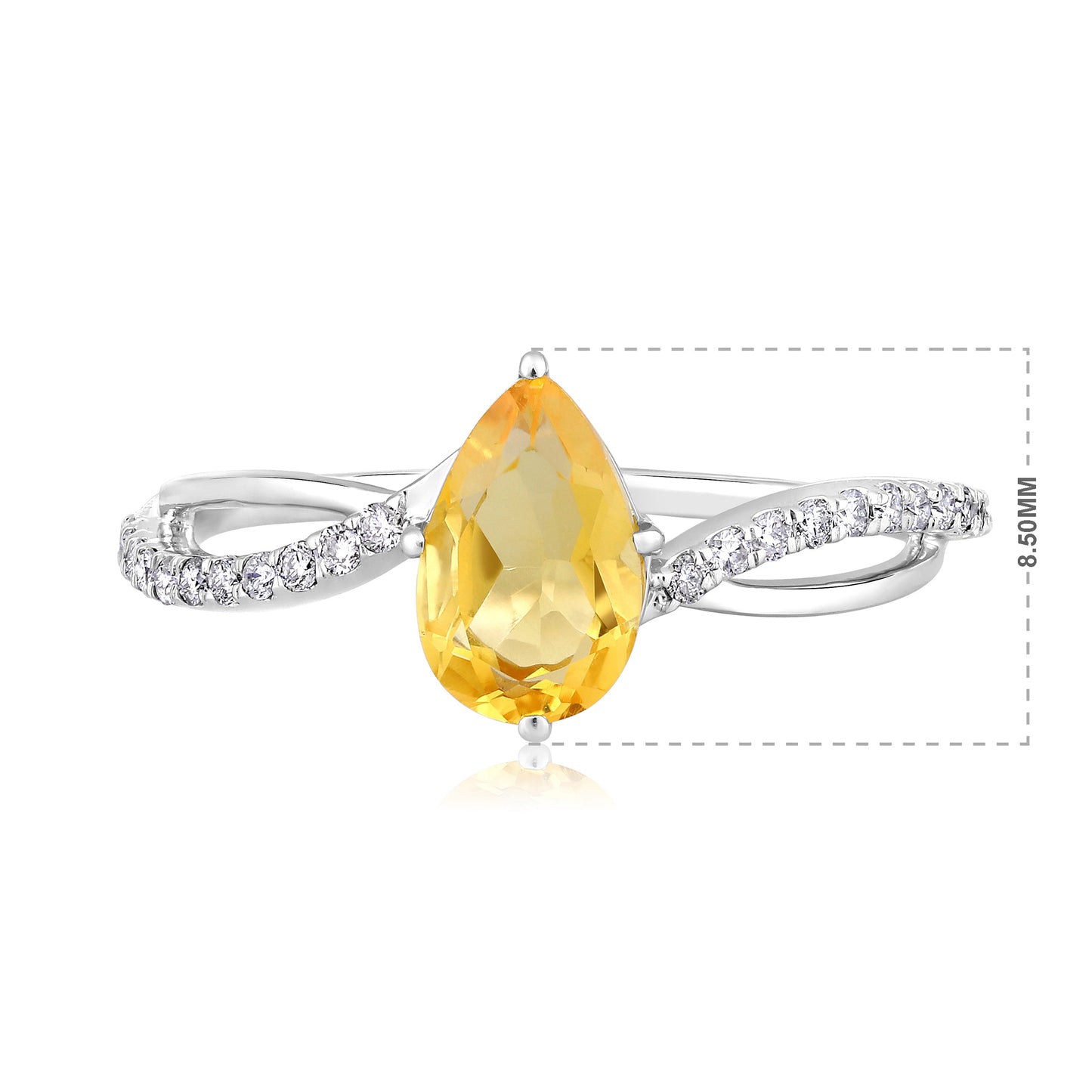 Solid Gold 1ct Natural Diamond w/ Citrine November Pear Ring