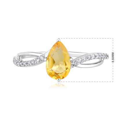 Solid Gold 1ct Natural Diamond w/ Citrine November Pear Ring