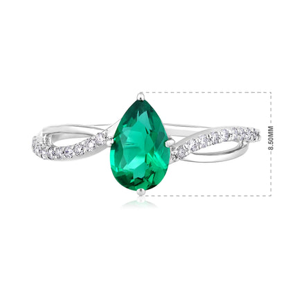 Solid Gold 1ct Natural Diamond w/ Emerald Pear Twist Ring