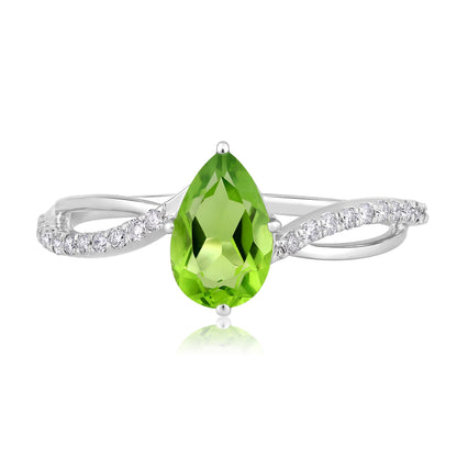 Solid Gold 1ct Natural Diamond w/ Peridot August Pear Ring