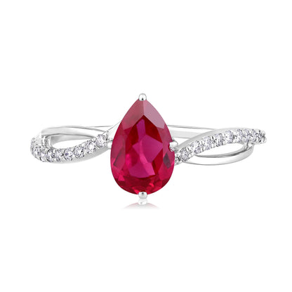 Solid Gold 1.4ct Natural Diamond w/ Ruby Pear Twist Ring