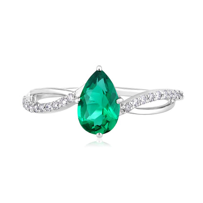 Solid Gold 1ct Natural Diamond w/ Emerald Pear Twist Ring