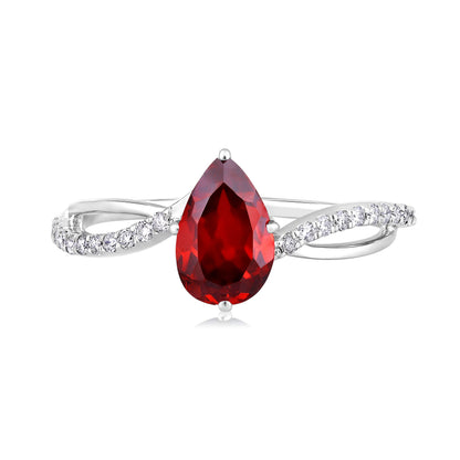 Solid Gold 2ct Natural Diamond w/ Garnet January Pear Ring