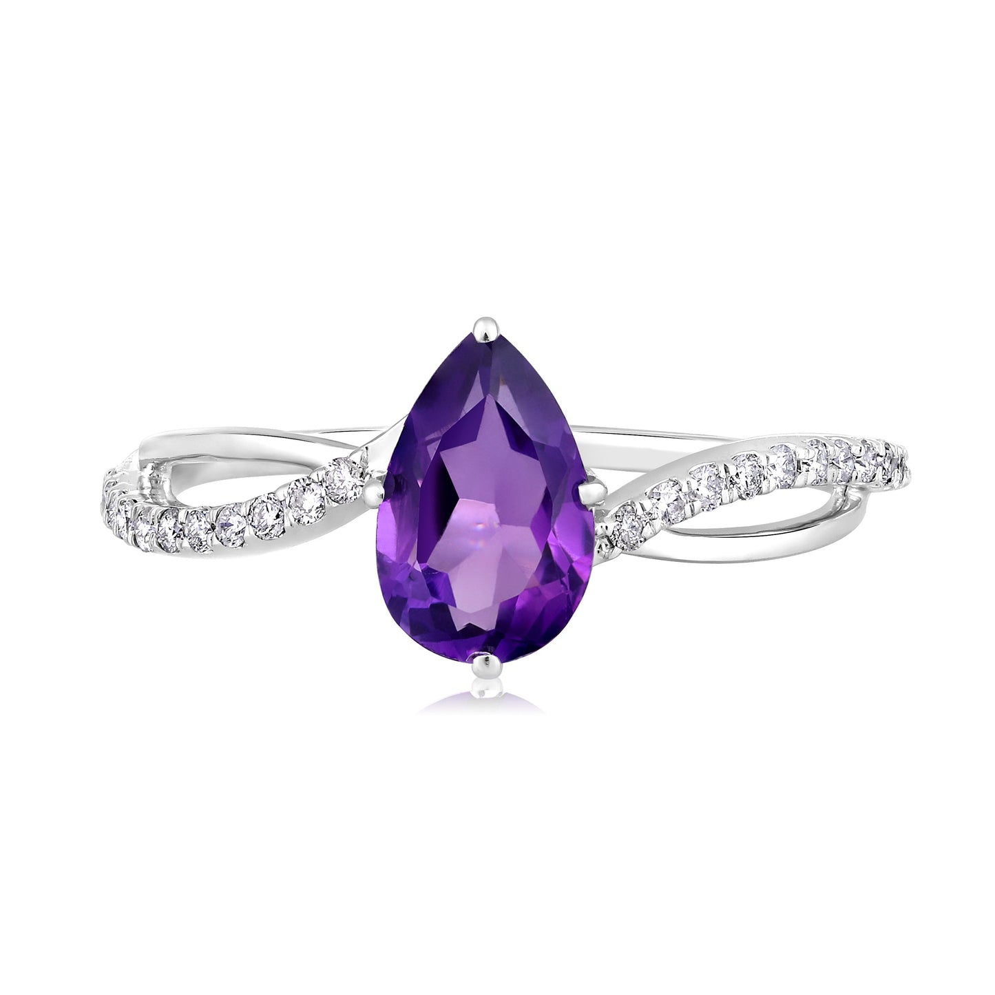 Solid Gold 1ct Natural Diamond w/ Amethyst February Pear Ring