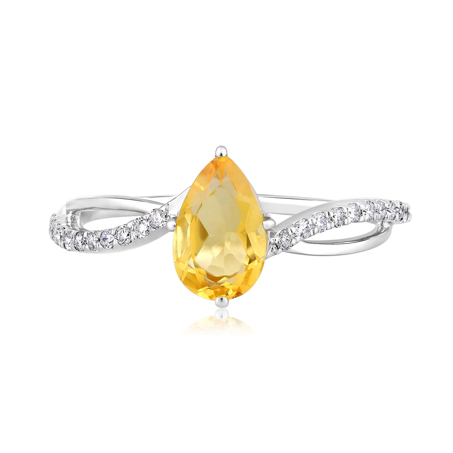 Solid Gold 1ct Natural Diamond w/ Citrine November Pear Ring