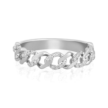 0.2ct Natural Diamond Solid Gold Link Cuban Band Ring