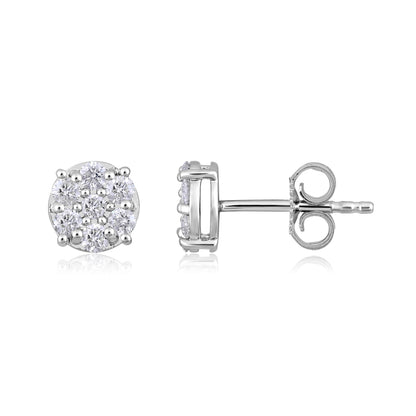 Solid Gold 0.5ct Natural Diamond Small 6.6mm Round Stud Earrings