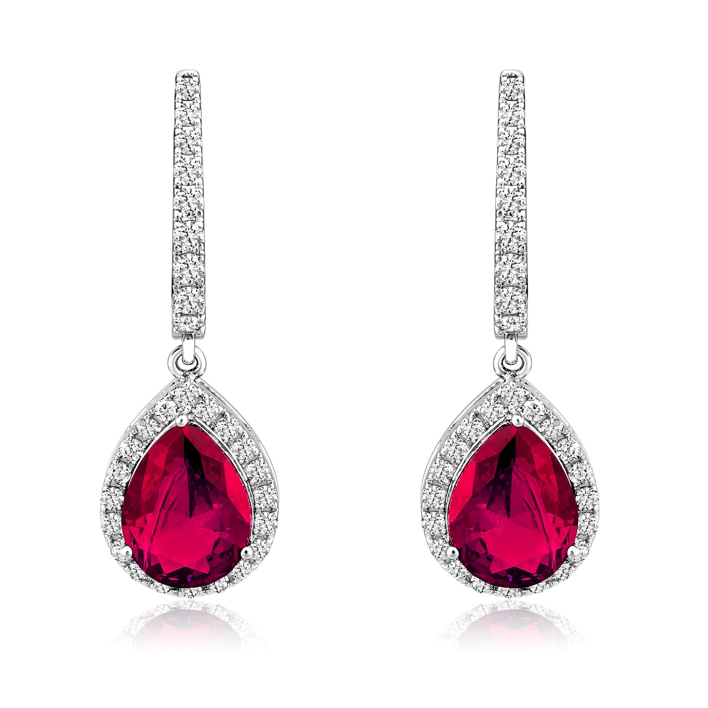 Solid Gold 4.4ct Natural Diamond w/ Ruby Pear Drop Earrings