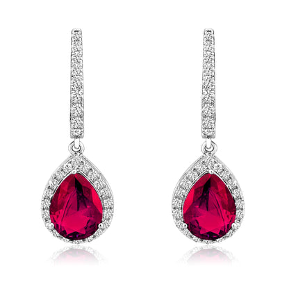 Solid Gold 4.4ct Natural Diamond w/ Ruby Pear Drop Earrings