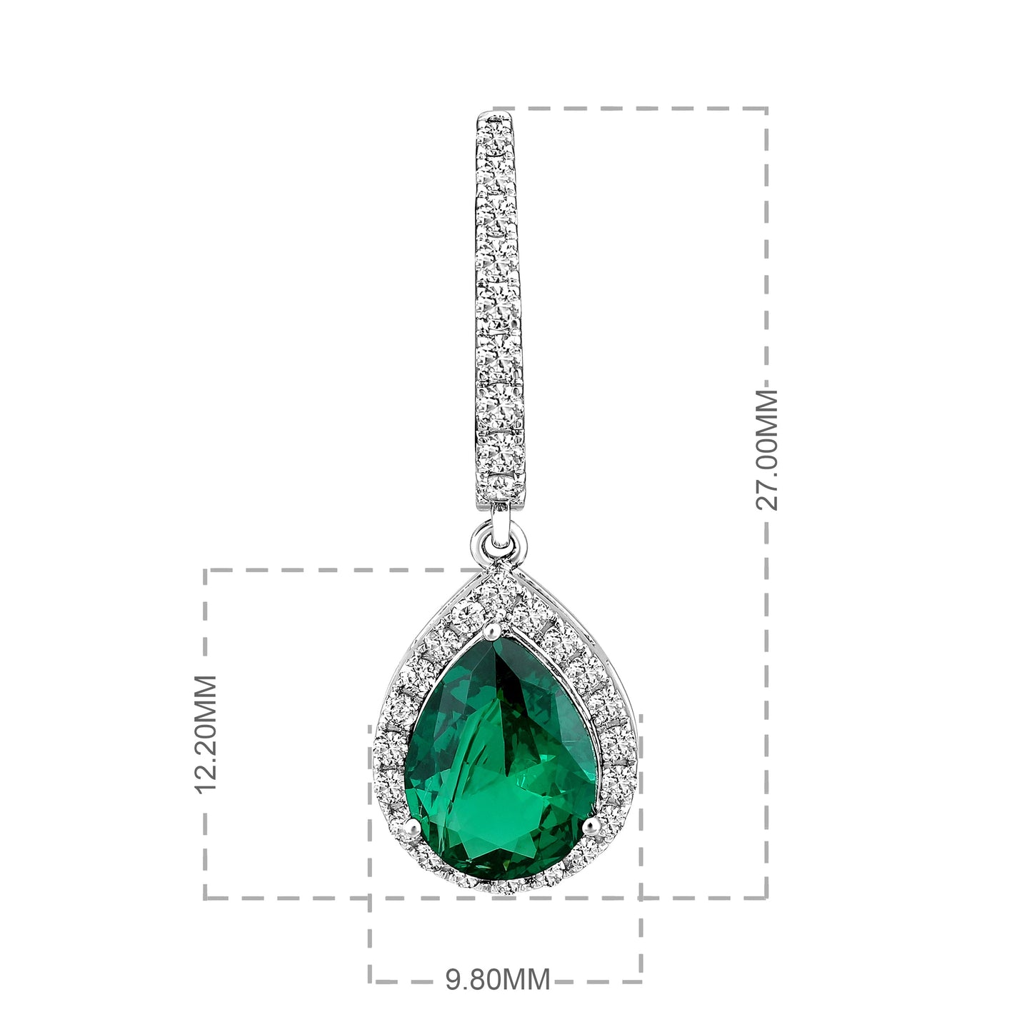 Solid Gold 3.3ct Natural Diamond w/ Emerald Pear Drop Earrings