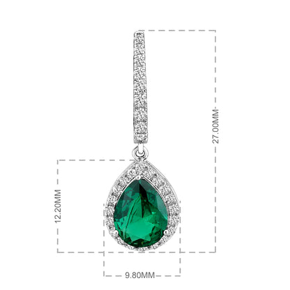 Solid Gold 3.3ct Natural Diamond w/ Emerald Pear Drop Earrings