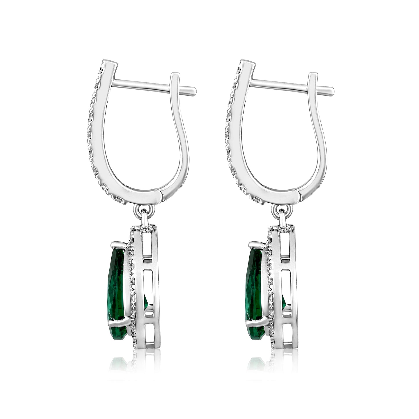 Solid Gold 3.3ct Natural Diamond w/ Emerald Pear Drop Earrings