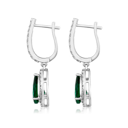 Solid Gold 3.3ct Natural Diamond w/ Emerald Pear Drop Earrings