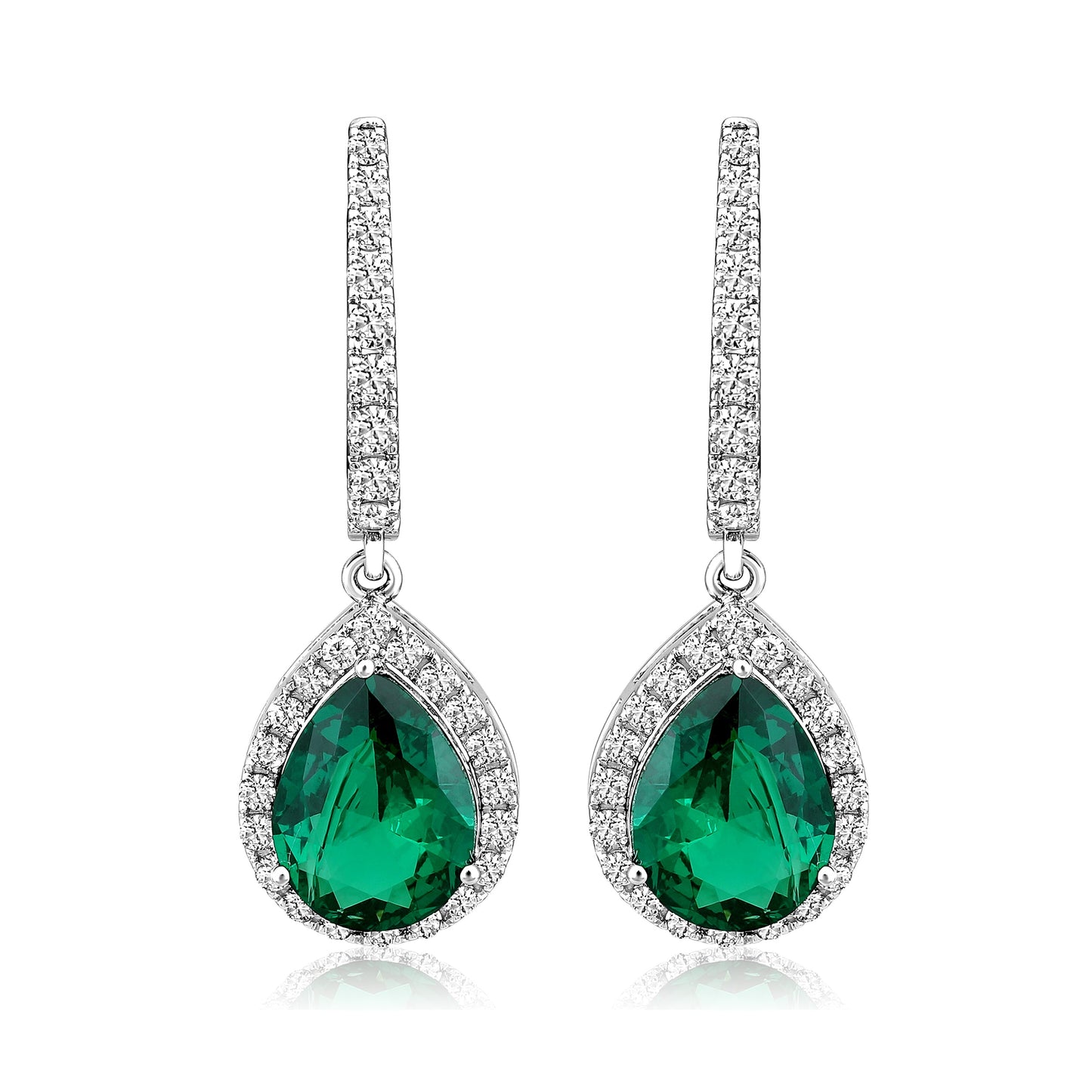 Solid Gold 3.3ct Natural Diamond w/ Emerald Pear Drop Earrings