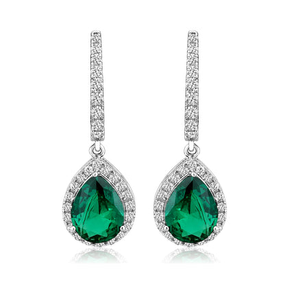 Solid Gold 3.3ct Natural Diamond w/ Emerald Pear Drop Earrings