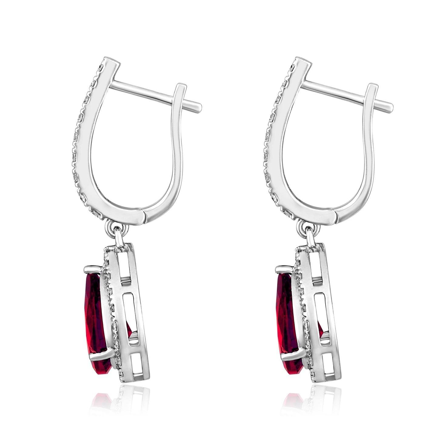 Solid Gold 4.4ct Natural Diamond w/ Ruby Pear Drop Earrings