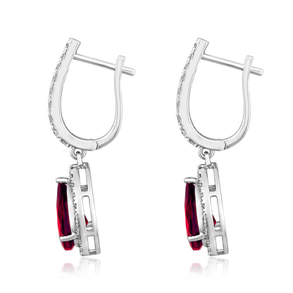 Solid Gold 4.4ct Natural Diamond w/ Ruby Pear Drop Earrings