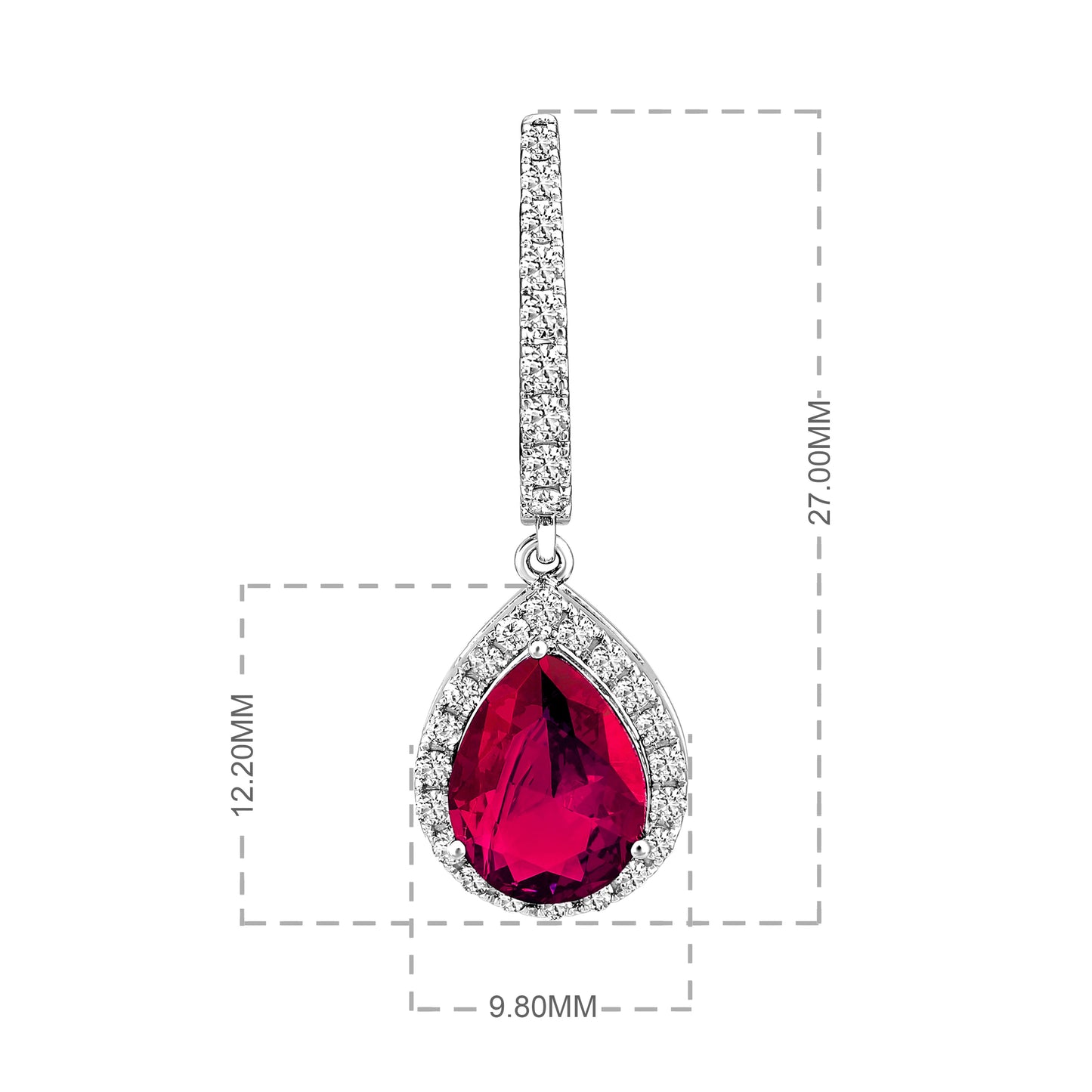 Solid Gold 4.4ct Natural Diamond w/ Ruby Pear Drop Earrings