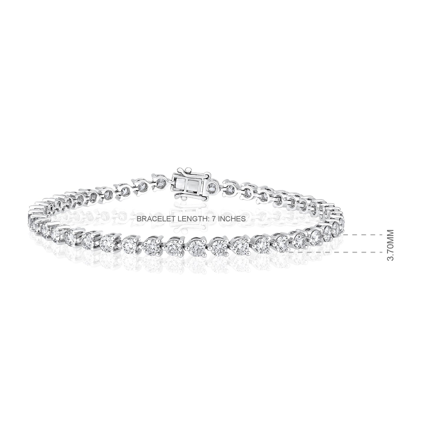 Solid Gold 5.2ct Natural Diamond 3.7mm 3 Prong Tennis Bracelet