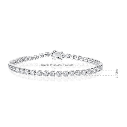 Solid Gold 5.2ct Natural Diamond 3.7mm 3 Prong Tennis Bracelet