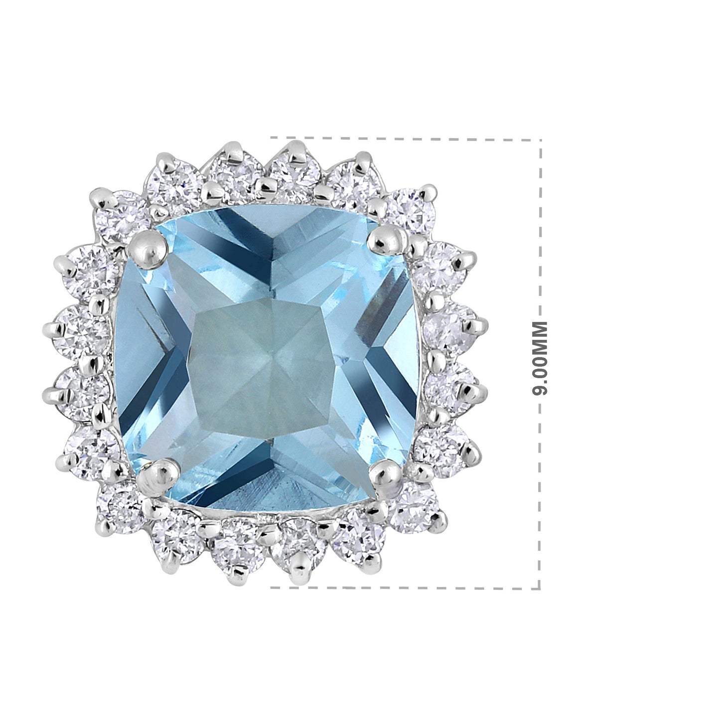 Solid Gold 0.8ct Natural Diamond w/ Aquamarine Cushion Pendant