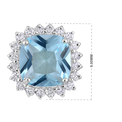 Solid Gold 0.8ct Natural Diamond w/ Aquamarine Cushion Pendant