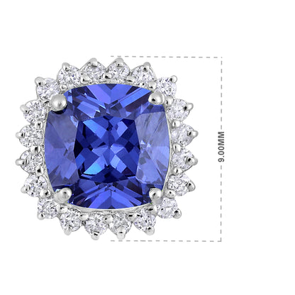 Solid Gold 1ct Natural Diamond w/ Tanzanite Cushion Pendant