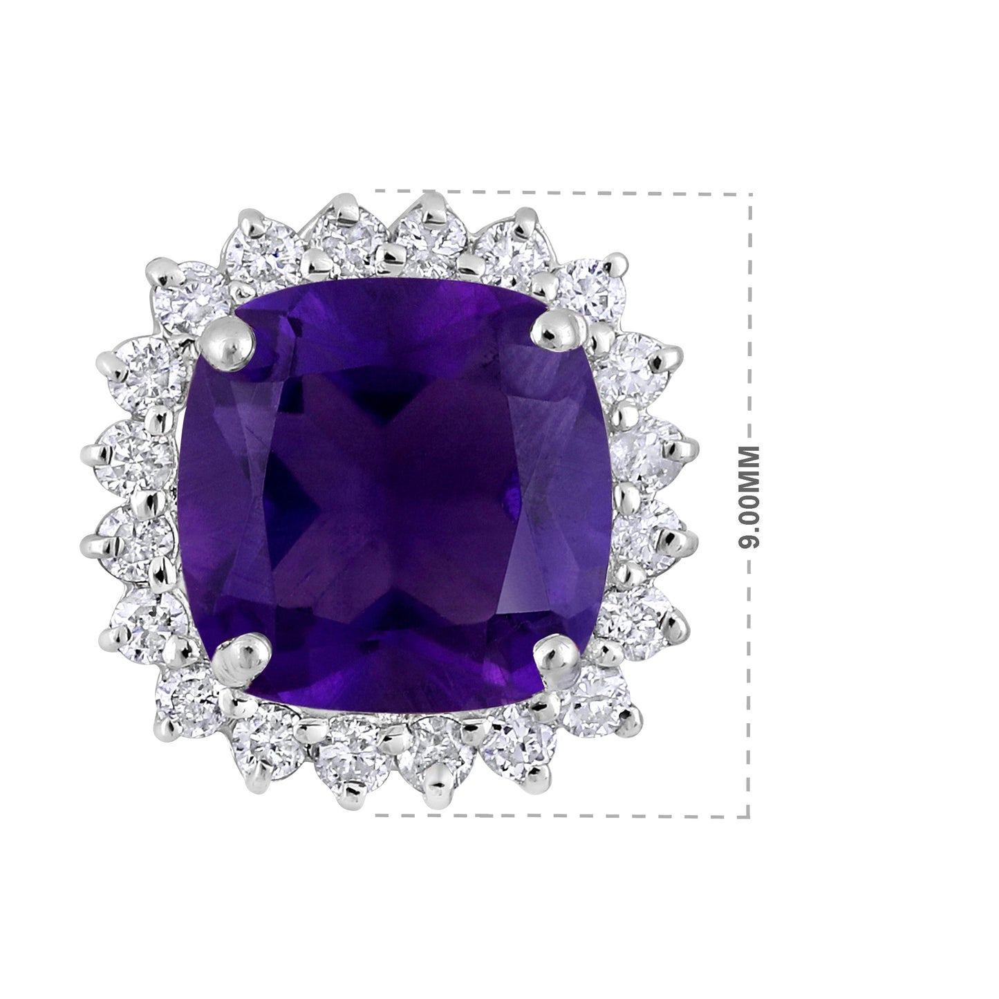 Solid Gold 1ct Natural Diamond w/ Amethyst Cushion Pendant