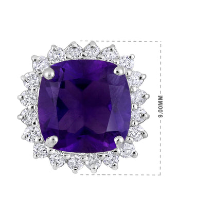 Solid Gold 1ct Natural Diamond w/ Amethyst Cushion Pendant