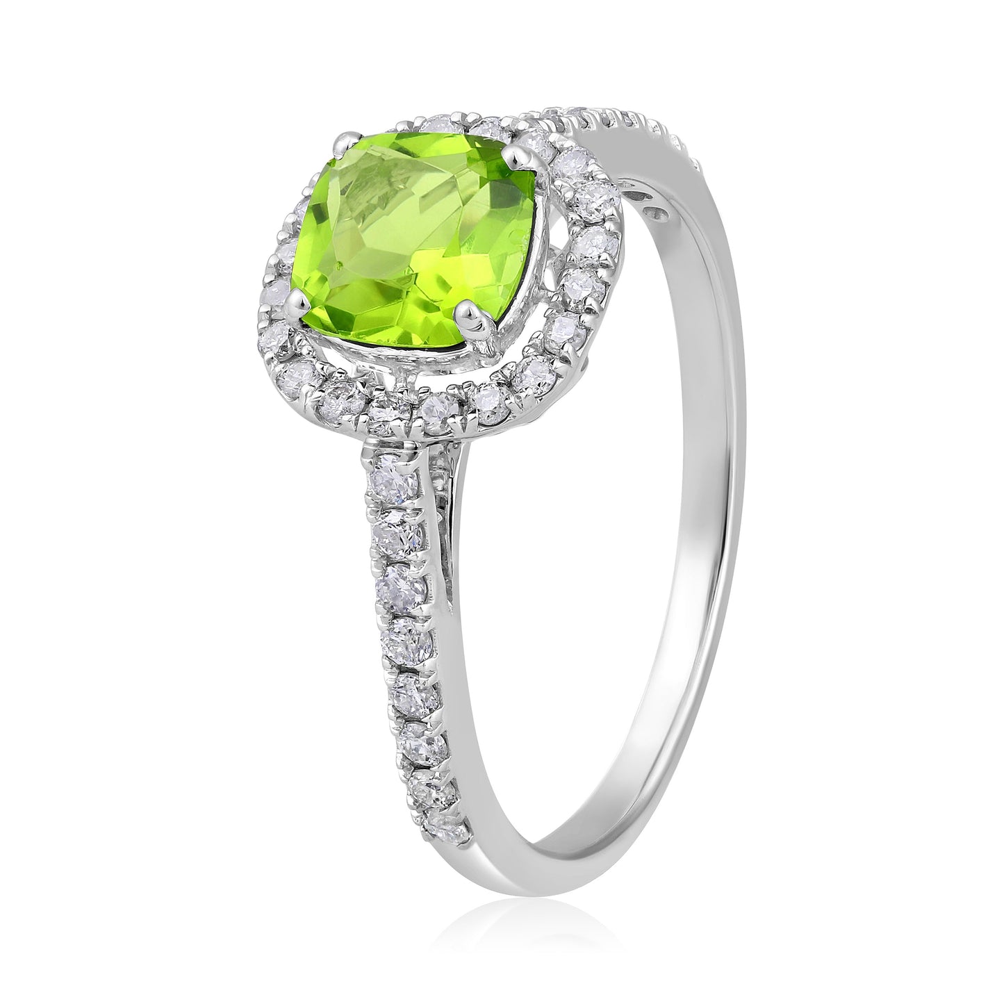 Solid Gold 1.1ct Natural Diamond w/ Peridot Cushion Ring