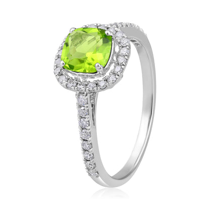 Solid Gold 1.1ct Natural Diamond w/ Peridot Cushion Ring
