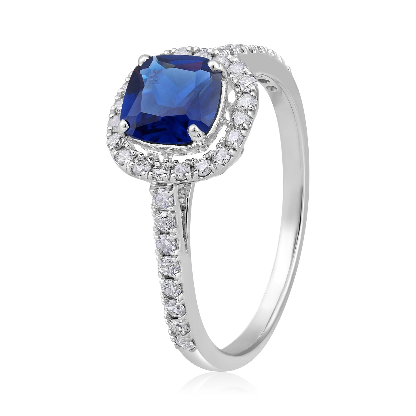 Solid Gold 1.2ct Natural Diamond w/ Sapphire Cushion Ring