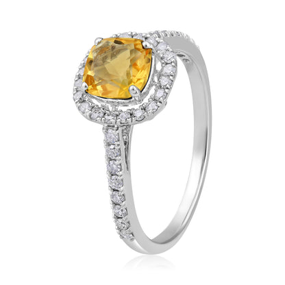 Solid Gold 1.3ct Natural Diamond w/ Citrine Cushion Ring
