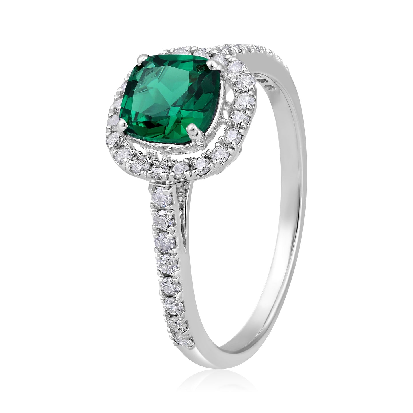 Solid Gold 1.5ct Natural Diamond w/ Emerald Cushion Ring