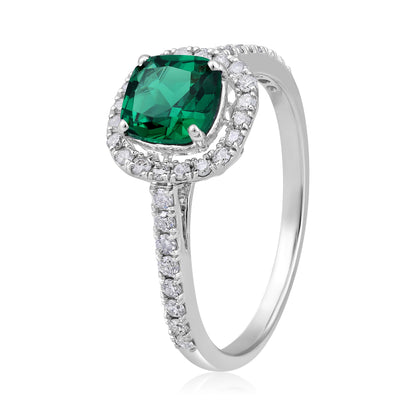 Solid Gold 1.5ct Natural Diamond w/ Emerald Cushion Ring