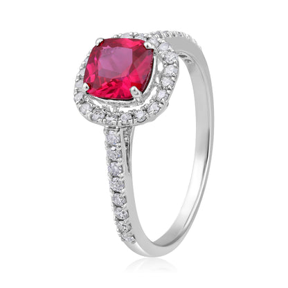 Solid Gold 1.45ct Natural Diamond w/ Ruby Cushion Ring