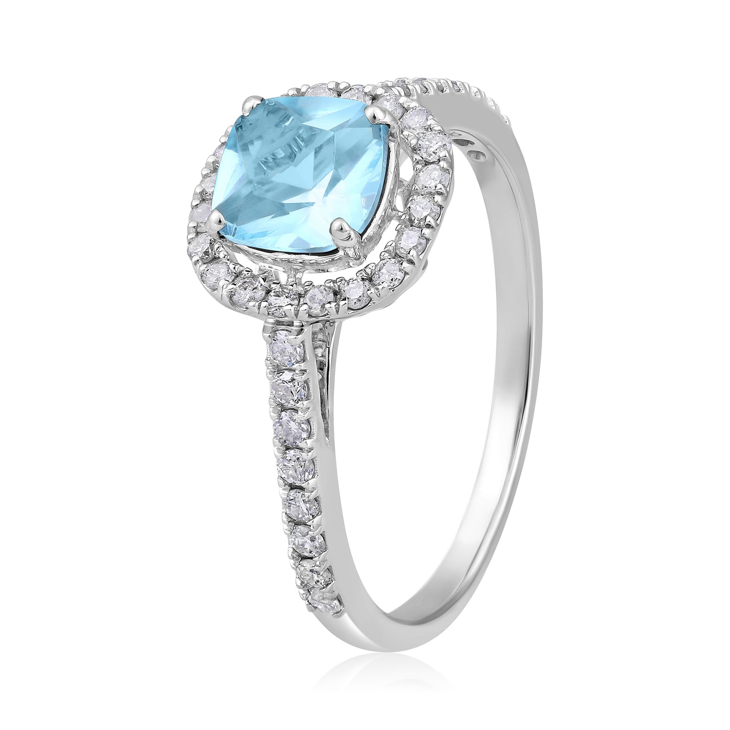 Solid Gold 1.4ct Natural Diamond w/ Aquamarine Cushion Ring