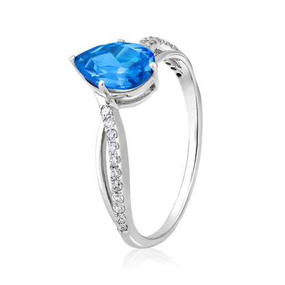 Solid Gold 1.9ct Natural Diamond w/ Aquamarine March Pear Ring